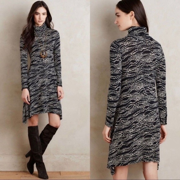 Anthropologie Dresses & Skirts - Anthropologie Dress Womens Large Stretchy Jersey Knit Turtleneck Abstract Artsy